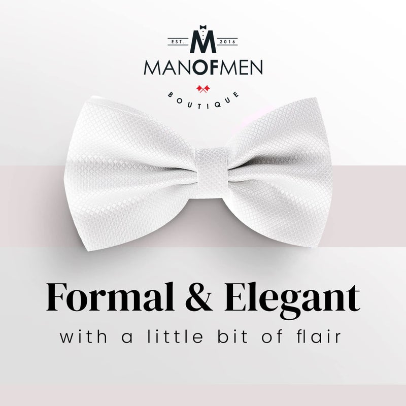 Man of Men Bow Tie for Men Polyester Solid Pretied Bowties Adjustable Tuxedos Bowtie for Weddings & Groomâ€™s Gift â€“ Bow Ties for Women (1, White) - Image 2